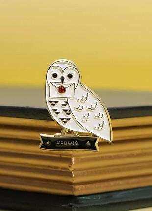 Значок біла сова гаррі потера букля hedwig harry potter брошка лист хоґвортс hogwarts owl