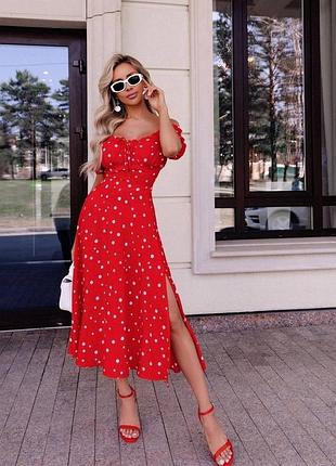 Червона сукня в горошок