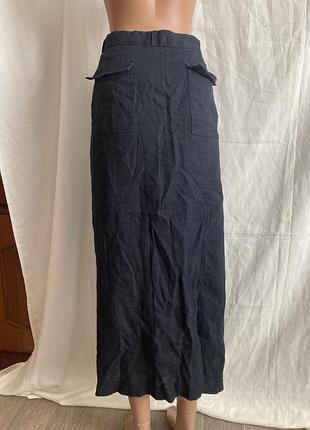 Женская длинная синяя юбка 100% лен