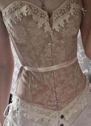 Утягивающий корсет с косточками кружевной на завязках топ корсетный новый с кружевом вечерний шелковый черный белый винтажный