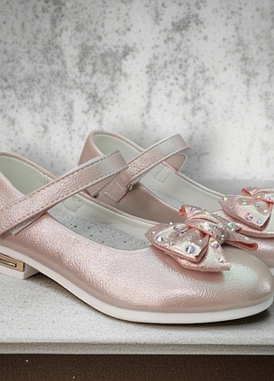 Детские розовые пудра туфли с бантиком для девочки на каблуке для девочки маломер