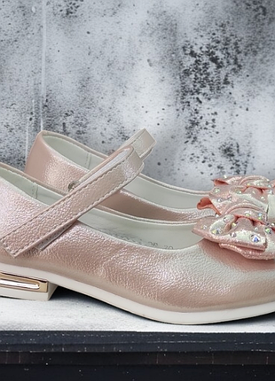 Детские розовые пудра туфли с бантиком для девочки на каблуке для девочки маломер