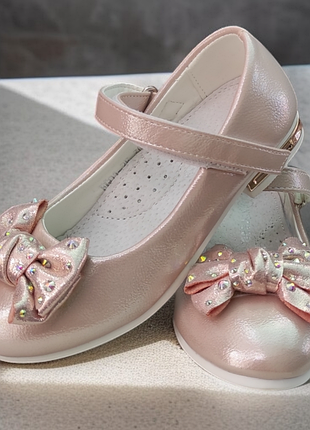 Детские розовые пудра туфли с бантиком для девочки на каблуке для девочки маломер
