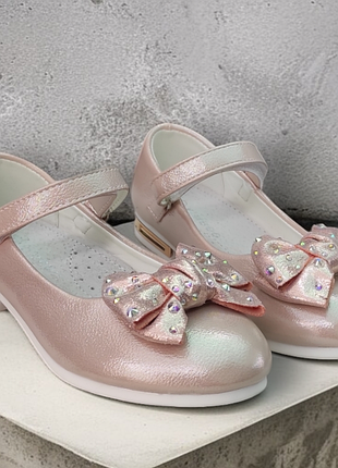 Детские розовые пудра туфли с бантиком для девочки на каблуке для девочки маломер