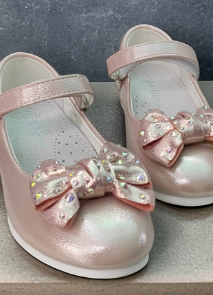 Детские розовые пудра туфли с бантиком для девочки на каблуке для девочки маломер