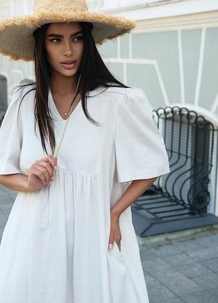 Лляна сукня вільного крою з коротким рукавом