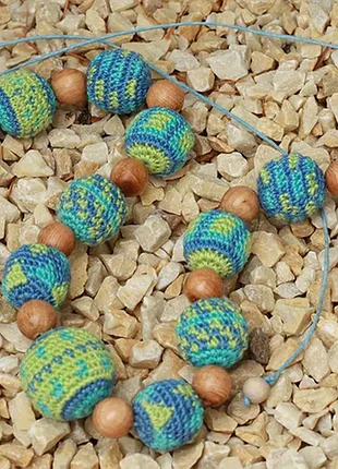 Вязаное ожерелье жаккард синий / голубой / зеленый