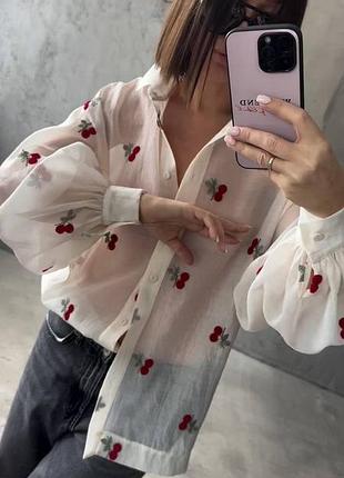 Невероятно легкая женская рубашка с длинным рукавом ткань вискоза с органзой