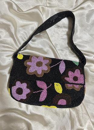 Вінтажна бісерна сумка з квітковим візерунком 🌸