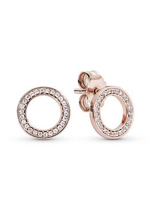 Оригинальные серебряные серьги  пандора pandora 280585cz 100% оригинал круг камни новые с биркой розовое золото серебро проба ale met