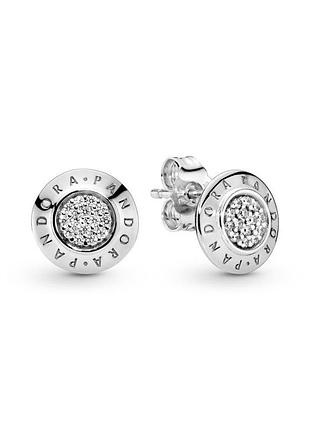 Оригинальные серебряные серьги пандора pandora 290559cz 100% оригинал круг с камнями логотип новые с биркой серебро проба 925 ale