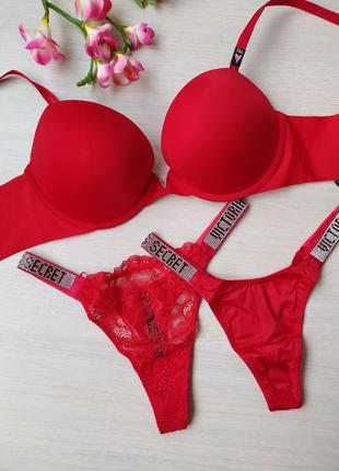 Комплект білизна ліф ліф бюст бра трусики стрінги стрази victorias secret вікторія сікрет