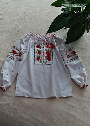 Рубашка вышита крестом, вышиванка, блуза вышита 152, 11-12 лет.
