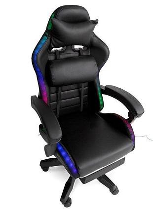 Геймерское кресло с rgb подсветкой, подушками и выдвижной подставкой для ног, черный (g895)