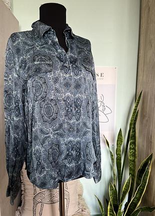 Блуза сорочка👚 шовк 💯 limited синій блакитний пейслі ,38,m