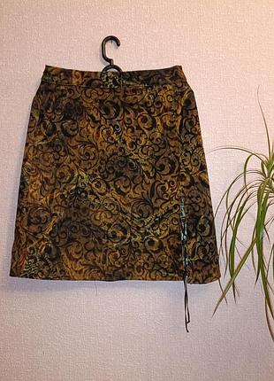 Юбка коричневая коттоновая с разрезом р.46.