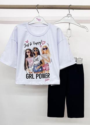 Костюм детский подростковый летний хлопковый, кроп - футболка оверсайз, шорты