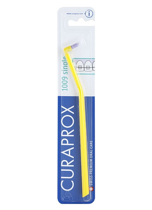 Зубна щітка монопучкова curaprox cs 1009 single & sulcular, 9 мм (жовтий/світло-зелений)
