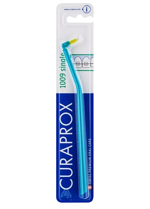 Зубна щітка монопучкова curaprox cs 1009 single & sulcular, 9 мм (бірюзовий/світло-зелений)