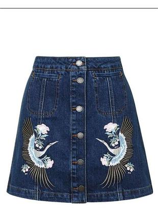 Женская джинсовая юбка с вышивкой птицы topshop m