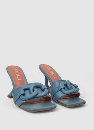 Кожаные босоножки сандалии на каблуке квадратный носок плетеные мюли туфли