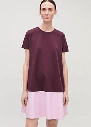 Шикарное хлопковое платье - футболка сливово - розового цвета cos made in turkey