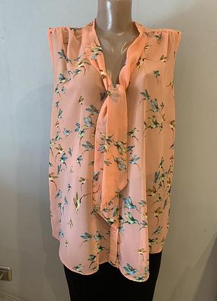 Оригинальная брендовая шифоновая блузка, принт птички, батал