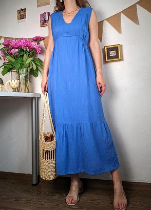 Сукня сарафан синя бавовна максі довга s m віскоза блакитна в підлогу