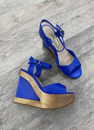Кожаные синие босоножки на платформе san marina 🇫🇷 36-37 размер