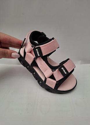 Босоножки трекеры детские розовые с черным, светятся, с подсветкой, с супинатором, и липучками