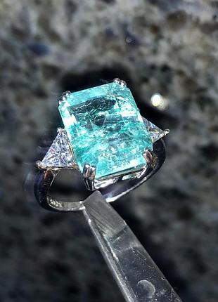 Кольцо серебро с природным флюоритом цвет голубой неон бразилия