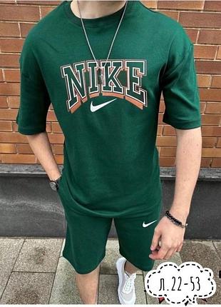 Спортивний костюм найк nk чоловічий літній комплект футболка і шорти з великим принтом