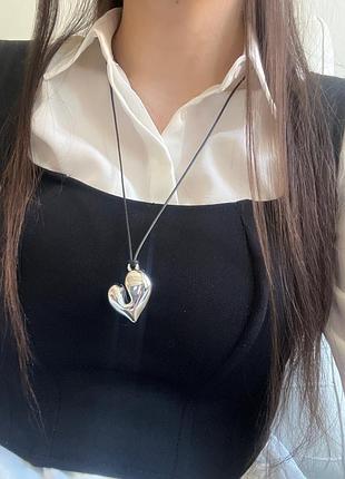 Чокер шнурок серце підвіска сердечко на шнурку топ чорний шнурок з серцем кулон підвіска