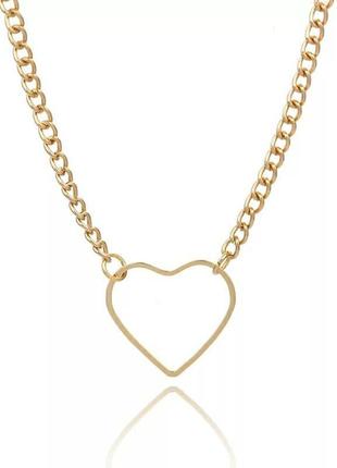 Цепочка чокер с сердцем, ожерелье подвеска сердце золото3 фото