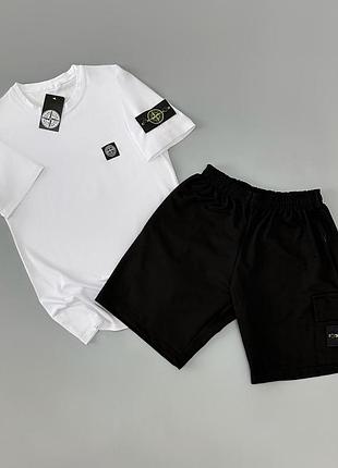 Футболка (белая) + шорты stone island