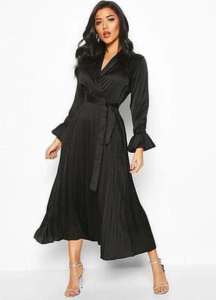 Чорна сатинова міді сукня №248/81