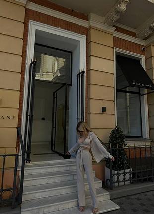 Костюм тройка топ, рубашка и брюки из жатки