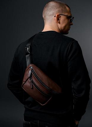 Модна сумка на пояс чоловіча з натуральної шкіри флотар, коричнева sl035 (коричнева)