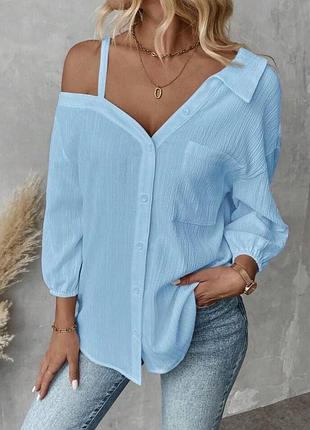 Оригінальна муслінова жіноча сорочка стильна рубашка однотонна