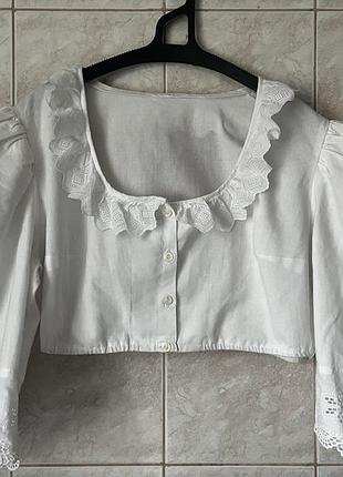 Винтажная хлопковая блуза кроп топ белого цвета с кружевом в стиле ретро винтаж vintage stories ⚜