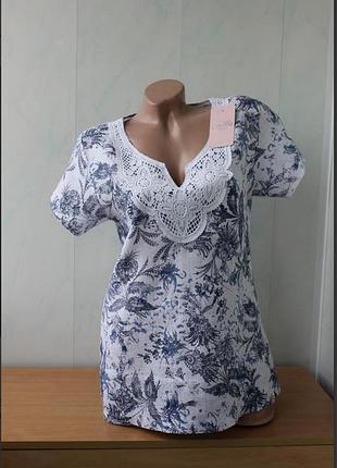 Льняная блуза с кружевом camilla, италия, лен