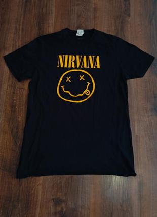 Мужская уникальная футболка nirvana gildan с большим лого