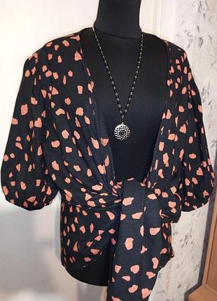 Лляна -55% асиметрична бохо блузка на вузел або кардиган 2 в 1 батал marks & spencer