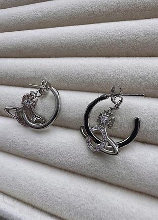 Сережки кільця з планетою та камінцями vivienne westwood срібні 925 проба