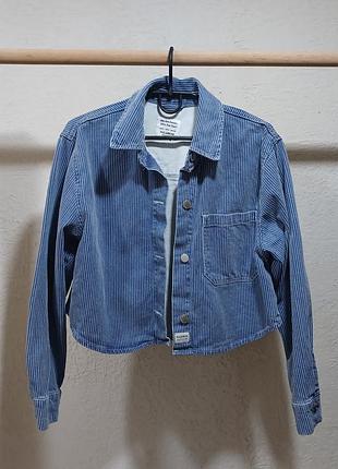 Полосатая джинсовка оверсайз / джинсовый пиджак в полоску