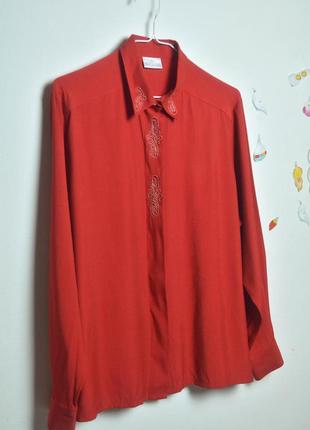 Винтажная красная рубашка с вышивкой перламутровые золотые жемчужные пуговицы скидки 1+1=3