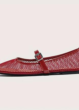 Балетки у сіточку червоні з ремінцем, легкі, літні , 38 розмір