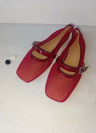 Балетки у сіточку червоні з ремінцем, легкі, літні , 38 розмір