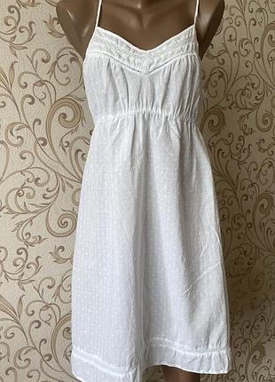 Плаття  сукня бавовна прошва рішельє біла на тонких бретелях  міді сарафан