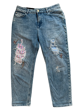 Джинсы женские twinset голубые, фасон boyfriend, размер 29 (eu 38), хлопок, с декор. прорезями